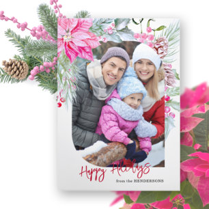 Foto van Festive Colorful Pink Poinsettias Drieluik Kaart