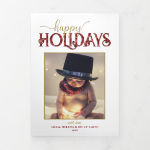 Foto van Festive Custom Prettige feestdagen Typogr Drieluik Kaart