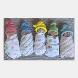Foto van Five Clay Baby's: Polymer Clay, Swaddled Rechthoekige Sticker