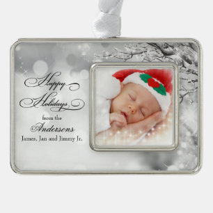 Foto van Frosty Winter Snow Persoonlijk Verzilverd Kader Ornament
