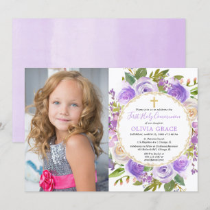 Foto van Girl First Heilige Commune Paars lavender Kaart