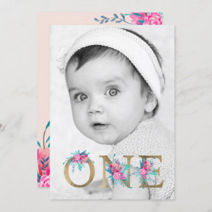 Foto van goudflorelbrief 1 e verjaardag blozen kaart