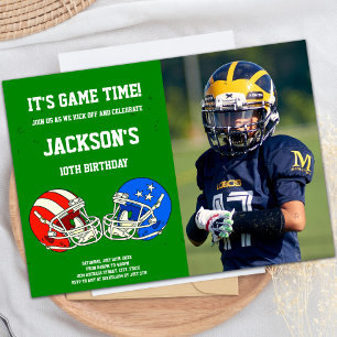 Foto van Green Blue Football Birthday Invitations Kaart