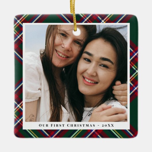 Foto van Green Red Pset First Kerstmis Keramisch Ornament (Voorkant)