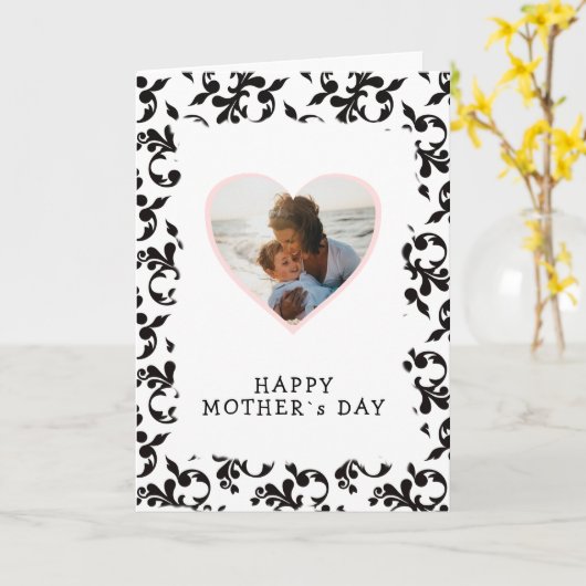Foto van Heart Rococo Pattern Moederdag Kaart (Gele Bloem)