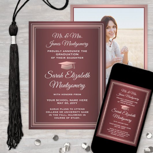 Foto van het Afstuderen van ouders Burgundy Red & Aankondiging