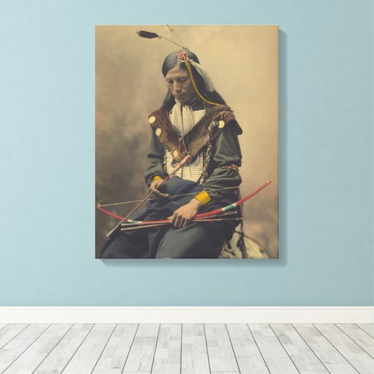  foto van het Cherokee-Man met Bow Canvas Afdruk (Insitu (Houten vloer))