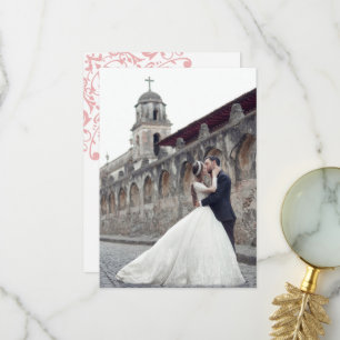 Foto van het Franse Regency Pink Fleur de Lis Wedd Bedankkaart