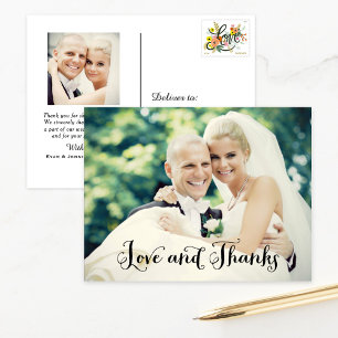 Foto van het handgeschreven script Love and Bedank Briefkaart