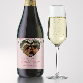 Foto van het hart gepersonaliseerd script modern k sparkling wijnetiket