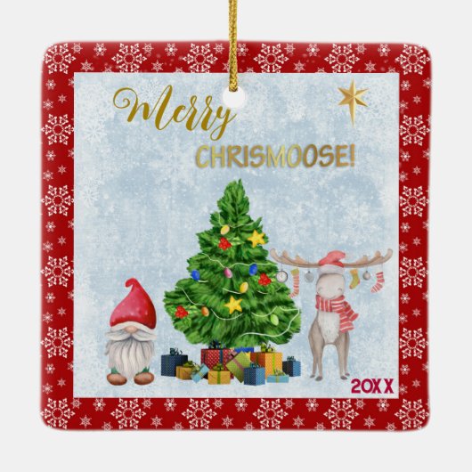 Foto van het kind - Gnome Santa, Tree and Moose Keramisch Ornament (Achterkant)
