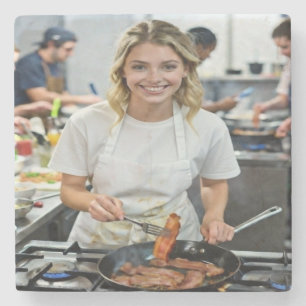 Foto van het koken van bacon aanpassen stenen onderzetter