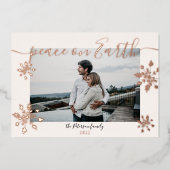 Foto van het moderne 'Blush-script' van Peace snow Folie Feestdagenkaart (Voorkant)