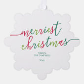 Foto van het moderne script "Merriest Kerstmis" Ornament Kaart (Voorkant)
