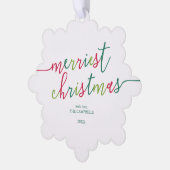 Foto van het moderne script "Merriest Kerstmis" Ornament Kaart (Links)