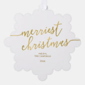 Foto van het moderne script "Merriest Kerstmis" Ornament Kaart (Voorkant)