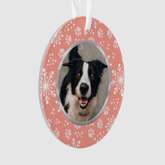Foto van het roze snowflake Paw Pattern Pet Ornament (voorkant)