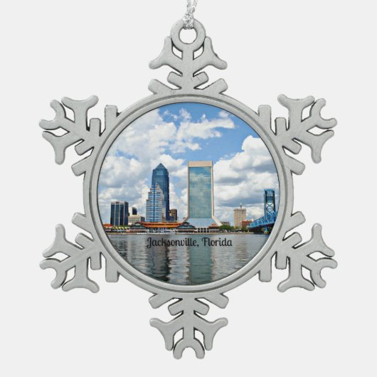 Foto van het stadsgezicht van Jacksonville, Florid Tin Sneeuwvlok Ornament (Voorkant)