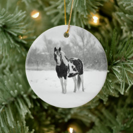 Foto van Horse Black en White Snow Keramisch Ornament