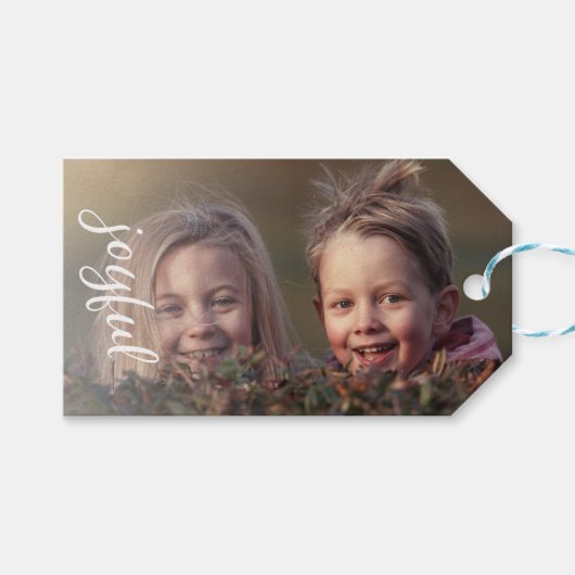 Foto van Joyful Script Olive Green Holiday Cadeaulabel (Voorkant (Horizontaal))