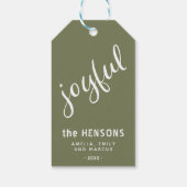 Foto van Joyful Script Olive Green Holiday Cadeaulabel (Achterkant)