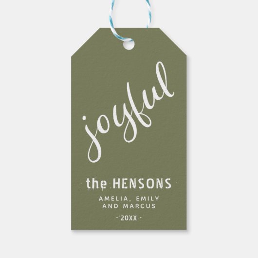 Foto van Joyful Script Olive Green Holiday Cadeaulabel (Achterkant)