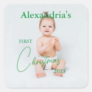Foto van kind uploaden Eerste Kerstmis Vierkante Sticker