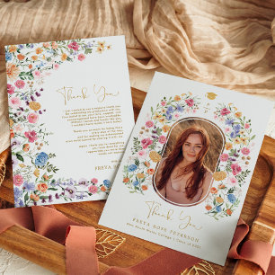 Foto van kleurrijk Wildbloem Afstuderen Bedankkaart