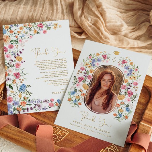 Foto van kleurrijk Wildbloem Afstuderen Bedankkaart