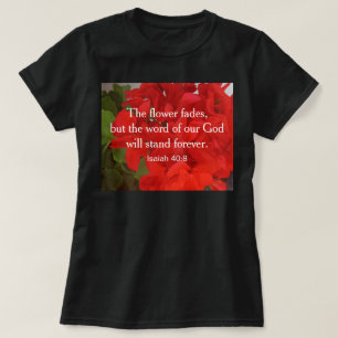 Foto van levendige rode bloemen met Bijbelvers zwa T-shirt
