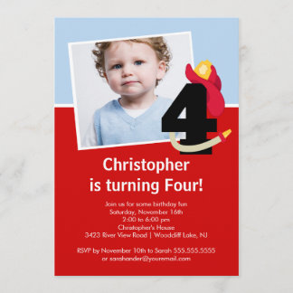 Foto van Little Firefighter Boy Fourth Birthday Pa Kaart