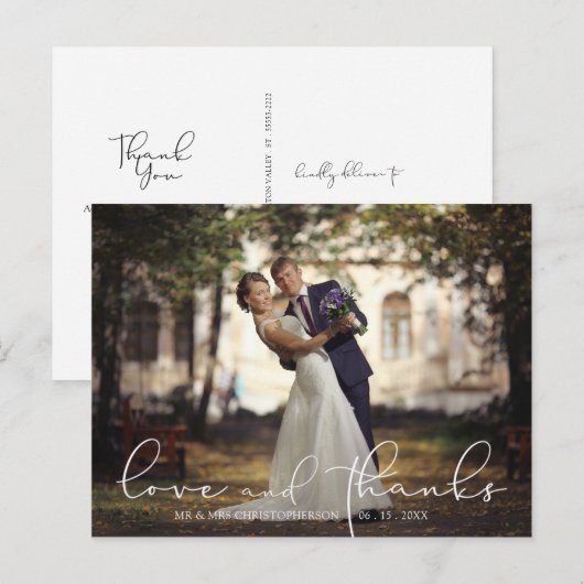 Foto van Love and Bedankt Script Wedding Briefkaart (Voorkant / Achterkant)