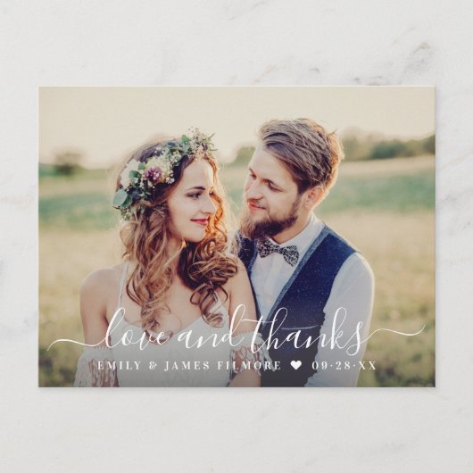 Foto van Love and Bedankt Script Weduwen Hartelijk Briefkaart (Voorkant)