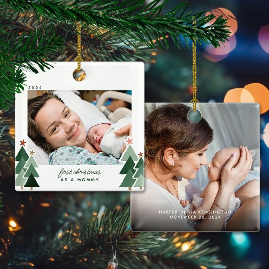 Foto van Mammie's eerste kerstfeest Rustic Trees Keramisch Ornament