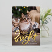 Foto van Meowy and Bright Script Cat Folie Feestdagenkaart (Staand Voorkant)