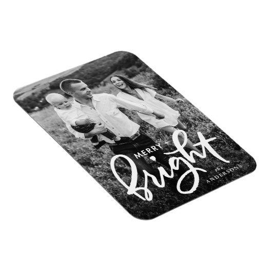 Foto van Merry and Bright Bold Script Holiday Magneet (Rechterzijde)