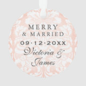 Foto van Merry and Married Blush Damask Wedding Ornament (achterkant)