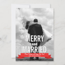 Foto van Merry and Married Modern Ribbon Holiday Feestdagenkaart