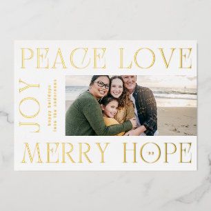 Foto van MERRY JOY PEACE LOVE Moderne Gold Letters Folie Feestdagenkaart