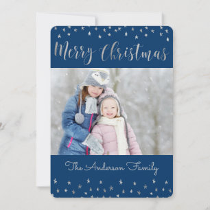 Foto van Merry KerstBlue en Silver Foil Stars Feestdagenkaart