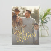 Foto van Merry kerstfaux Gold script Feestdagenkaart (Staand voorkant)