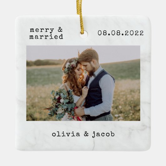 Foto van Merry & Married First Kerstbruiloft Keramisch Ornament (Voorkant)