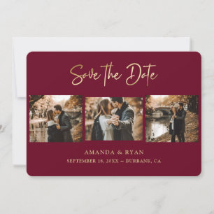 Foto van Modern Burgundy en Gold Foil Wedding 3 Save The Date