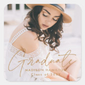 Foto van modern Gold Script-Afstuderen Vierkante Sticker (Voorkant)