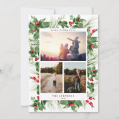 Foto van Modern Holly Berry Greenery 3 Feestdagenkaart (Voorkant)