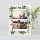 Foto van Modern Holly Berry Greenery 3 Feestdagenkaart (Staand voorkant)