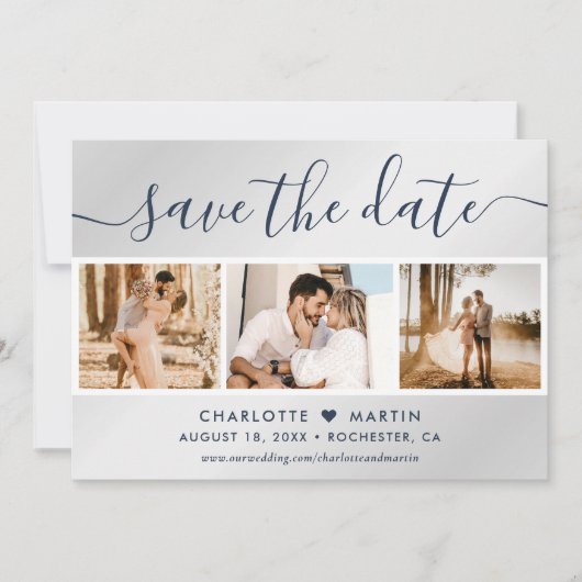 Foto van Modern Navy Blue en Silver Wedding 4 Save The Date (Voorkant)