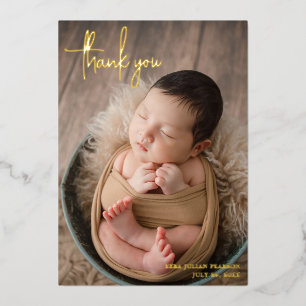 Foto van modern script - Bedankt geboorteaankondig Folie Uitnodiging