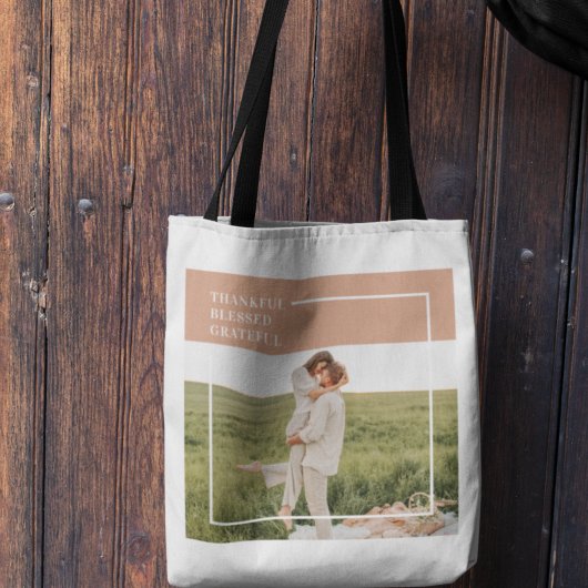 Foto van moderne familie | Dankful Blessed Gratefu Tote Bag