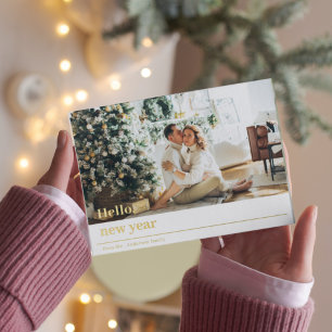 Foto van moderne familie   Hallo nieuwjaar Briefka Folie Feestdagen Briefkaart